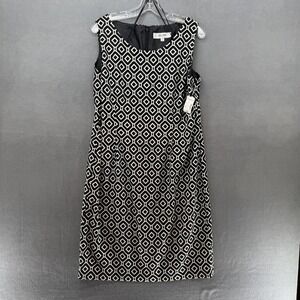 Jones Studio Shift Dress Womens 16 Black White Geometric Lined Sleeveless NWT